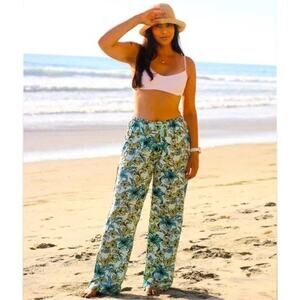 Beach Riot Women’s Wide Leg Pants Blue Floral Lightweight Full Length XL NWT
